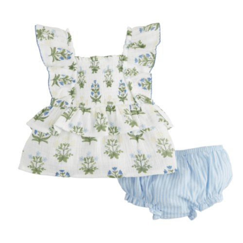Blue Floral Pinafore Set for 3-6 Months | Mud Pie