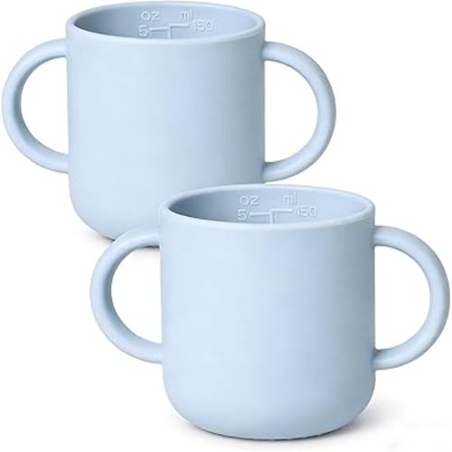 ROCCED Silicone Tiny Cups for Baby Silicone Baby Drinking Cups with 2 Handles, Toddler Training Cup Easy Grip for 6 Months+ 150ml/5oz 2 Pics-Deep Sky