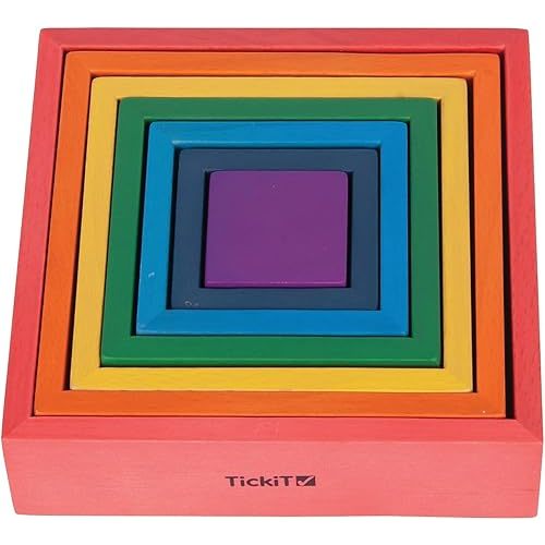 TickiT - 73416 Wooden Rainbow Architect Squares - Nesting Puzzle - Stacking Blocks for Ages 1+