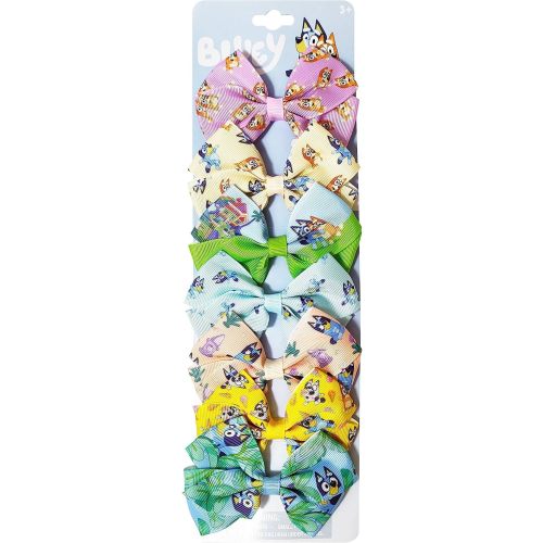 Bluey Kids Hair Bows - Hair Accessories Gift Set - Bluey Hair Bow - 7 Pcs 4 Inch Bow Bundle - HairBows for Girls - Different Bluey print on each clip - Alligator Clip - Ages 3 +