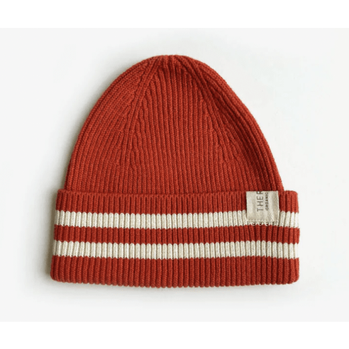 Organic Cotton Rib Beanie - Tomato Stripe - Size Small