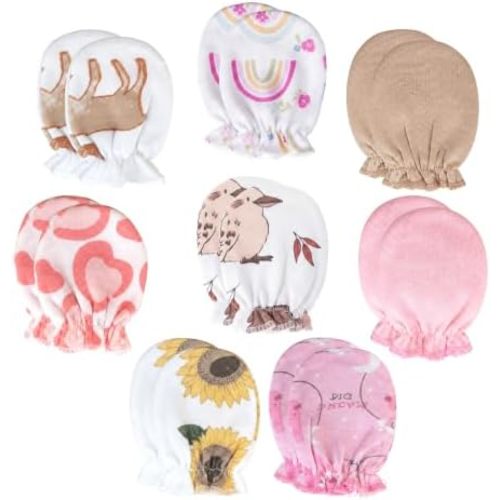 8 Pairs Newborn Baby Mittens No Scratch Infant Baby Cotton Gloves Newborn for 0-6 Months Baby Boys Girls