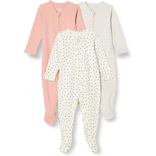 Amazon Essentials Unisex Toddlers' Soft Footed Sleep (Color: Ivory/Pale Pink/Dove Grey) (Size: 3-6 Months)