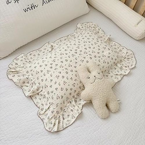 BuLuTu Girls Boys Kids Pillowcase Standard Size, Floral Pattern, 20"x26", 1 pc, Soft Breathable Muslin Cotton Toddler Bed Pillow Cases Kids Bedding Room Decor, Envelope Closure