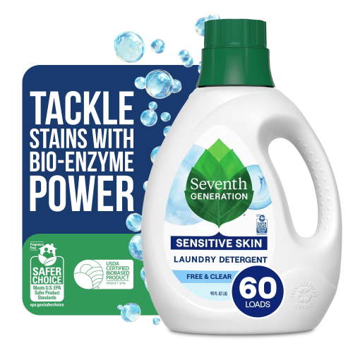 Seventh Generation Fresh Free & Clear Liquid Laundry Detergent, 90 oz 60 Loads for Sensitive Skin, Unscented