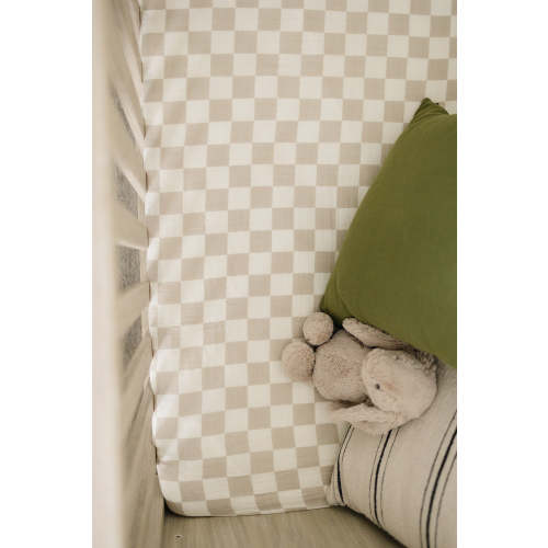 Taupe Checkered Muslin Crib Sheet - milk & baby – Milk & Baby