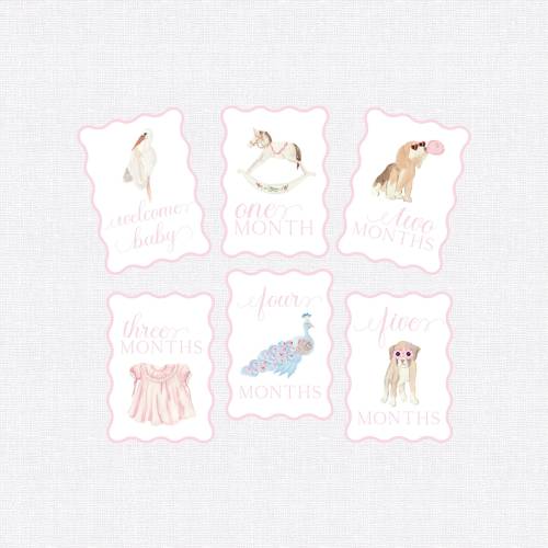 Baby Milestone Cards, First Year Cards, Monthly Milestone, Girl Month Cards