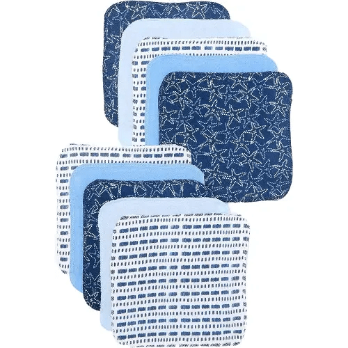 Spasilk Washcloth Wipes Set for Newborn Boys and Girls, Soft Terry Washcloth Set, Pack of 10, Blue Starfish