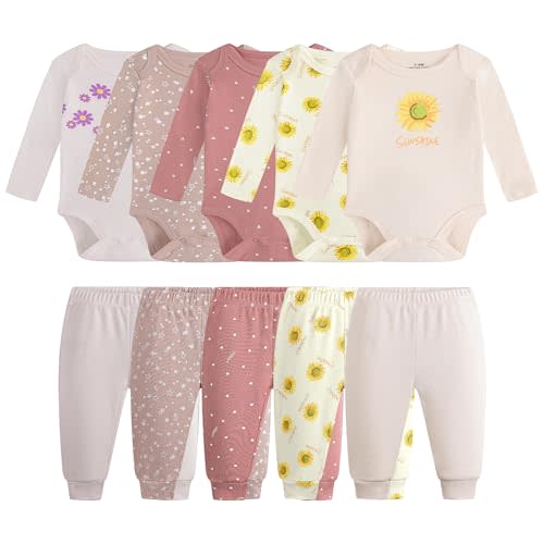 Baby Newborn Layette 10-Piece Clothing Sets Soft Cotton Bodysuits Pants Sets for Baby Boys Girls Toddler Unisex