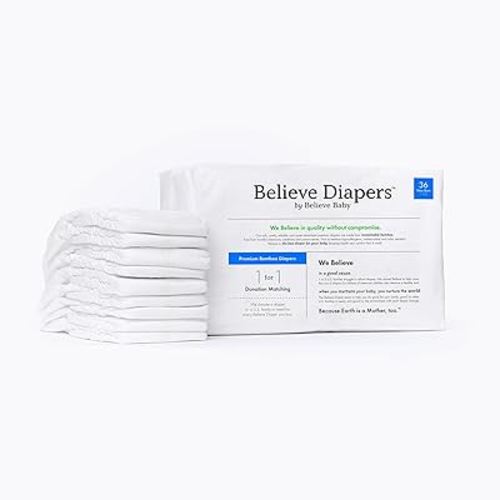Believe Baby Viscose from Bamboo Baby Diapers Size Newborn - Premium, Super-Absorbent, Hypoallergenic for Sensitive Skin, Chemical-Free, Unscented Diaper for Babies <10 Lbs - 36 Ct