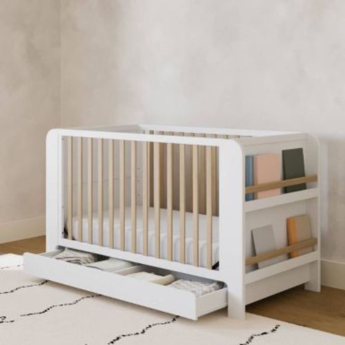 Graco Read-With-Me 4-in-1 Convertible Bookshelf Crib with Drawer - White/Driftwood