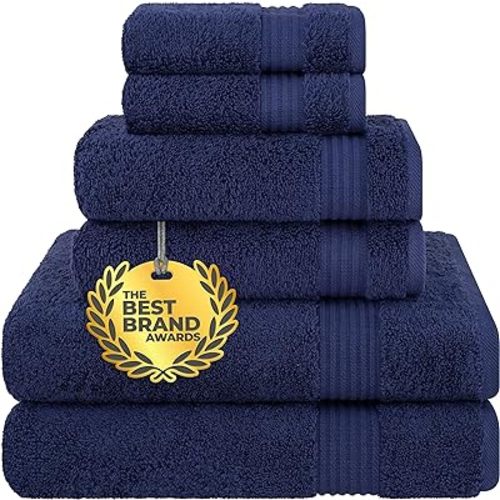 Cotton Paradise 6 Piece Towel Set 100% Cotton Soft Absorbent Turkish Towels for Bathroom 2 Bath Towels 2 Hand Towels 2 Washcloths, Navy Blue Towel Set
