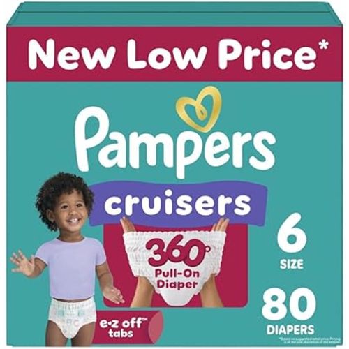 Pampers Diapers - Cruisers 360 - Size 6, 80 Count, Babyproof up to 100% Leakproof Pull-On Diaper