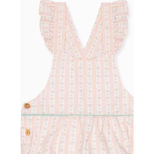 Pink Floral Stripe Ronita Baby Girl Romper Dungarees - La Coqueta | Maisonette