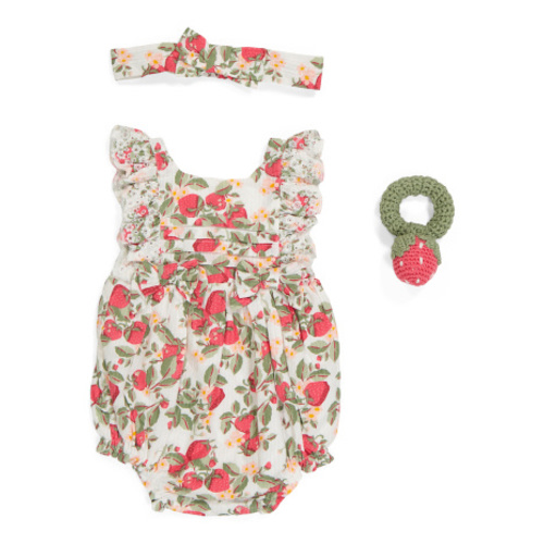 Newborn Girls 3pc Strawberry Bubble Romper Set | Kids & Baby | T.J.Maxx