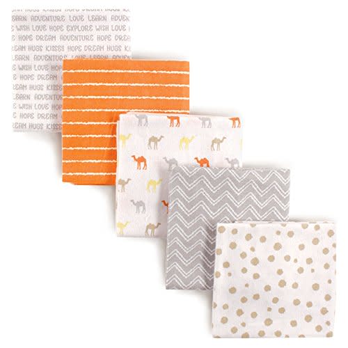 Luvable Friends Unisex Baby Cotton Flannel Receiving Blankets, Camel 5-Pack, One Size