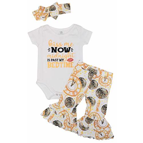 Baby Girls 3pc Outfit Set Short Sleeve Bodysuit with Pants and Headband