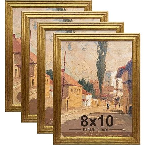 KTKDE 8x10 Picture Frame Set of 4, Ornate Vintage Gold Photo Frames with Real Glass 8 x10 Antique Photo Frame for Wall Decor or Tabletop Display Retro Home Decor best gift