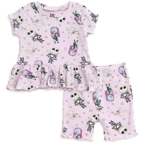 Disney Ribbed Peplum T-Shirt and Bike Shorts Outfit Set Newborn to Big Kid Sizes (0-3 Months - 14-16)