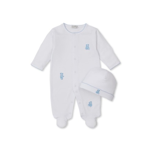Teddy Bear Embroidered Pima Cotton Footie & Hat Set, 0-3M