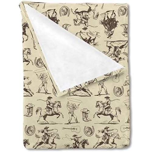 Vintage Western Cowboy Baby Blanket for Boy Girl Country Cowboy Hat Boots Guitar Receiving Blankets Wild West Soft Swaddle Blanket Flannel Newborn Toddler Nursery Crib Bed Blanket Playmat 50x60