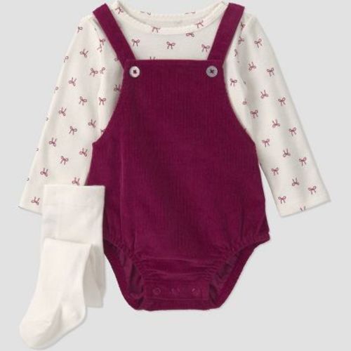 Carter's Just One You® Baby Girls' 2pc Bow Long Sleeve and Corduroy Bubble Romper Set - Burgundy 6M