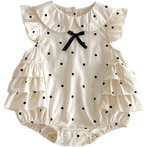 HOOLCHEAN Baby Girls Cotton Summer Polka Dot Romper Infant Sleeveless Bubble Onesie with Ruffle Trim