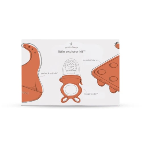 Little Explorer Kit – Feeder, Ice Cube Tray & Gather & Roll Bib Bundle – Moss & Fawn