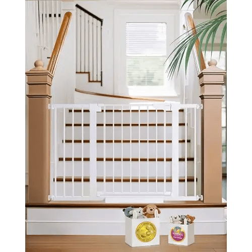 Cumbor 30-48 in Baby Gate for Stairs, Auto Close Dog Gate Indoor, White | Mom's Choice Awards Winner, Double Lock Safety for Doorways, One-Hand Open Child Gate for Toddlers & Pets, Pressure Mounted