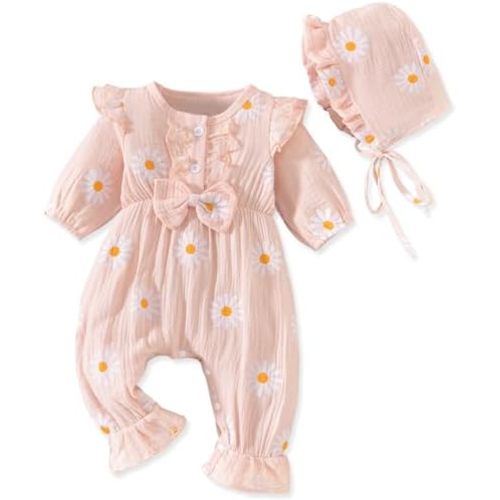 Aalizzwell Newborn Girl Romper with Hat