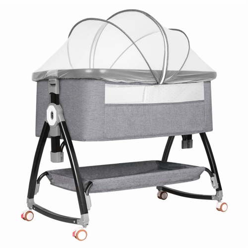 CIESMSI 3 in 1 Baby Bassinet Bedside Sleeper for Infant Girls W/ Wheels,Mosquito Net,Portable Crib Height Adjustable, Easy Folding,Gray