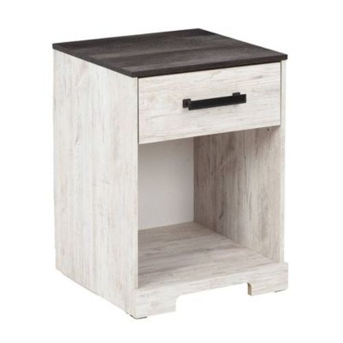 Shawburn Nightstand Black/Gray/White - Signature Design by Ashley: Pewter-Tone Hardware, Open Cubby Storage, Laminated Finish