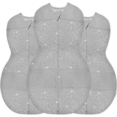 Happiest Baby Sleepea 5-Second Swaddle - 100% Organic Cotton Baby Swaddle Blanket - Doctor Designed Promotes Healthy Hip Development - 3-Pack Bundle (Graphite Stars, S, M, L)