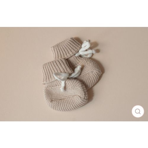 Knit Booties with white tie in Tan