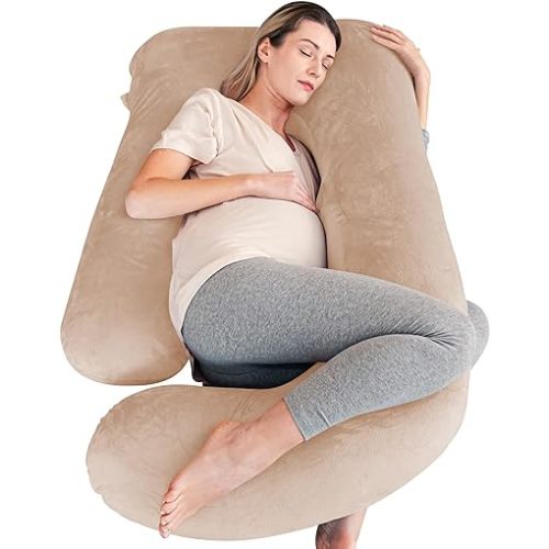 Cute Castle Pregnancy Pillows, Soft U-Shape Maternity Pillow with Removable Cover - Full Body Pillows for Adults Sleeping - Pregnancy Must Haves - Jumbo 57 Inch - Brown
