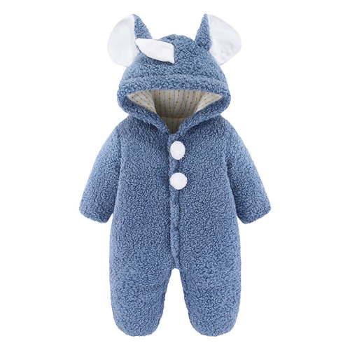 Verugu Cute Baby Boys Girls Snowsuit Jackets Winter Ears Hooded Footie Cotton Romper Jumpsuits New Born Baby Infant Winter Warm Thicken Coat Snow Outwear Jumpsuits Blue, 0-3 Months