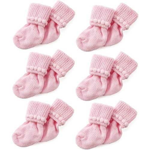 Nurses Choice 6 Pairs Stay-On Baby Socks, Soft Bubble Cuff Cotton Booties 0–3 Months, Hospital Trusted Essentials