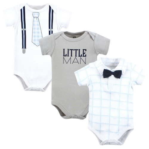 Hudson Baby Infant Boy Cotton Bodysuits, Plaid Little Man Polo, 0-3 Months