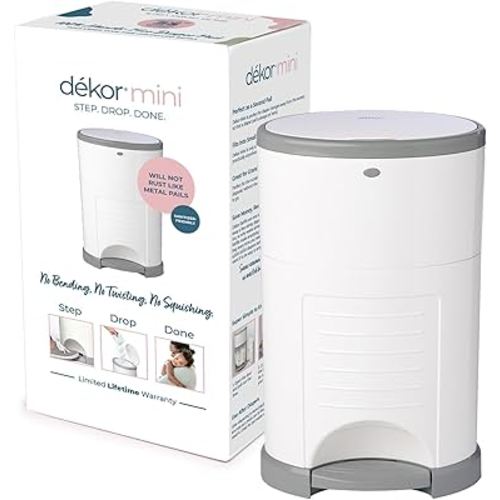 Diaper Dekor Mini Hands-Free Diaper Pail | White | Easiest to Use | Just Step – Drop – Done | Doesn’t Absorb Odors | 20 Second Bag Change | Most Economical Refill System