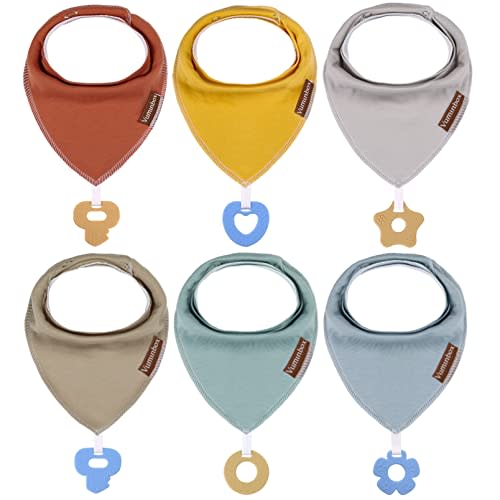 Baby Bandana Drool Bibs 6-Pack and Teething Toys 6-Pack Made with 100% Organic Cotton, Absorbent and Soft Unisex (Vuminbox)