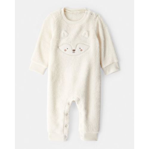 Baby Girl Fox Velour Long-Sleeve Snug Fit Jumpsuit - Cream | Carter's
