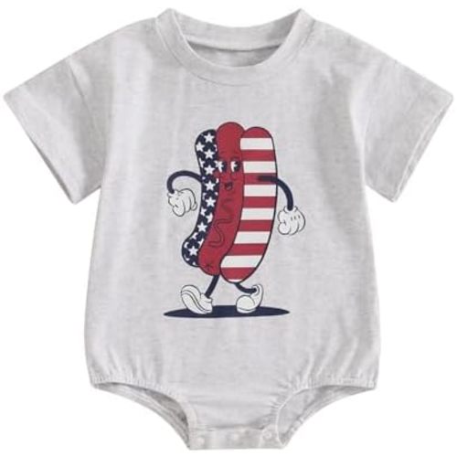 4th of July Baby Boy Girl Outfit Hot Dog Fourth of July Bubble Romper Newborn Toddler Independence Day Clothes