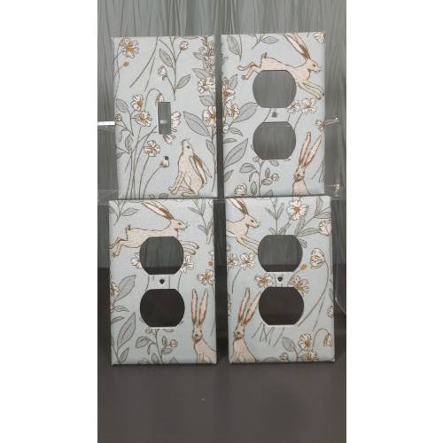 Set of Woodland bunny light switch plates/outlet covers, Woodland wall covers, bunny rabbit foliage wall decor, baby switchplates, baby gift