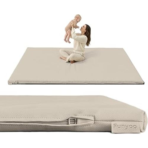 Padded 71" ×59" Large Baby Play Mat for Floor, 1.2" Thick Memory Foam Playmat with Soft Vegan Leather Cover, Cushioned Playpen Mat for 71" x59" Playpens, Grey