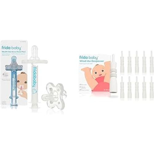 Frida Baby Medicine Pacifier, Medicine Syringe & Accu-Dose Pacifier + Frida Baby Windi Gas and Colic Reliever for Babies (10 Count)