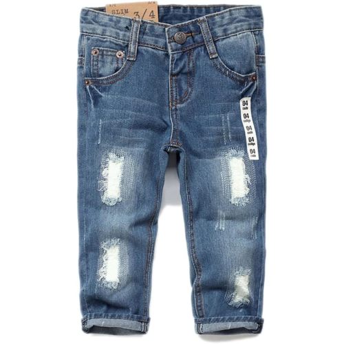 KIDSCOOL SPACE Baby Girl Boy Jeans,Elastic Band Inside with D-Rings Ripped Denim Pants