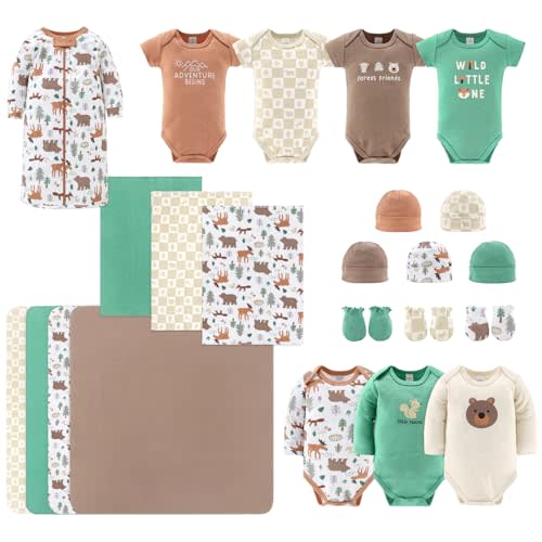 The Peanutshell Baby Layette Set, Newborn Essentials Must Haves, Baby Boy Clothes 0-3 months, New Born Baby Boys Gift, 23 Pieces, Woodland Animals