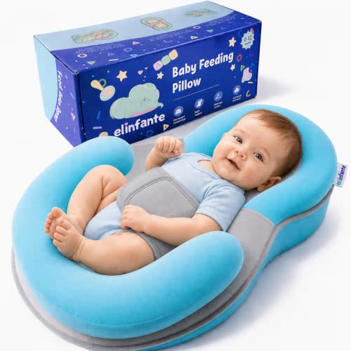 Baby Feeding Pillow, Anti-Overflow Baby Lounger Pillow to Reduce Spit-Up | Nursing Pillow for Bottle Feeding, Breastfeeding & Tummy Time. Removable, Washable Cover. Infant Support Wedge Cushion