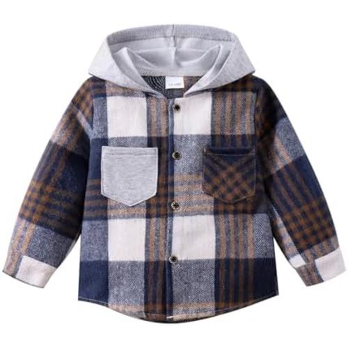 Toddler Baby Boy Clothes Infant Plaid Long Sleeve Button Down Jacket Top Shirt Pocket Fall Winter Outfits 12 Months-5T