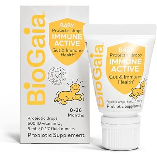 BioGaia Immune Active Baby Probiotic Drops + Vitamin D | for Babies & Toddlers 0-36 Months | Supports Digestive & Immune Health | Allergen, Dairy, Soy & Gluten Free | Backed by 30 Years of Research